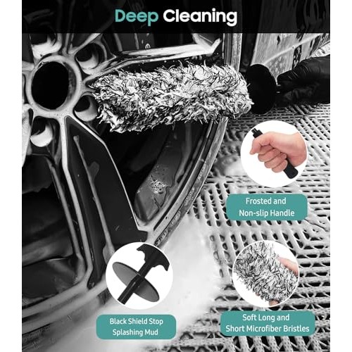 YeewayVeh 3 Piece Microfiber Wheel Cleaning Brush Set, Black and White-5