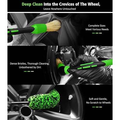 YeewayVeh 8-Piece Wheel and Tyre Brush Kit, Green (4 Pack)-1