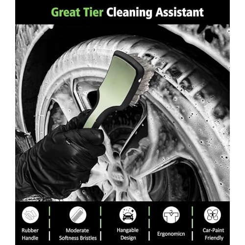 YeewayVeh 8-Piece Wheel and Tyre Brush Kit, Green (4 Pack)-2