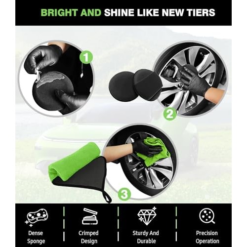 YeewayVeh 8-Piece Wheel and Tyre Brush Kit, Green (4 Pack)-3