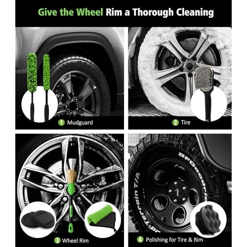 YeewayVeh 8-Piece Wheel and Tyre Brush Kit, Green (4 Pack)-5