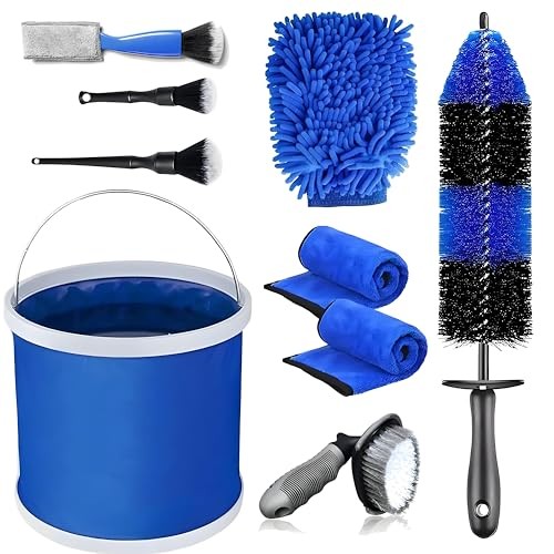 YYBAO 9-Piece Car Cleaning Kit with 11L Collapsible Bucket