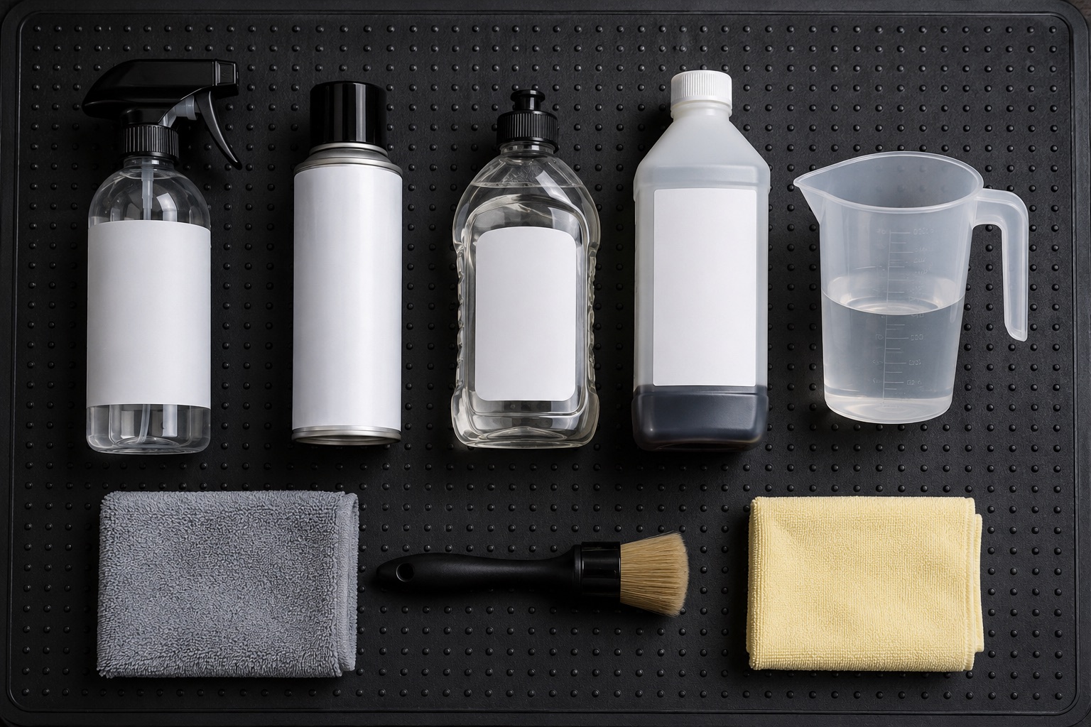 Engine degreaser trigger spray, aerosol and concentrate bottle grouped by application format on a clean workshop bench