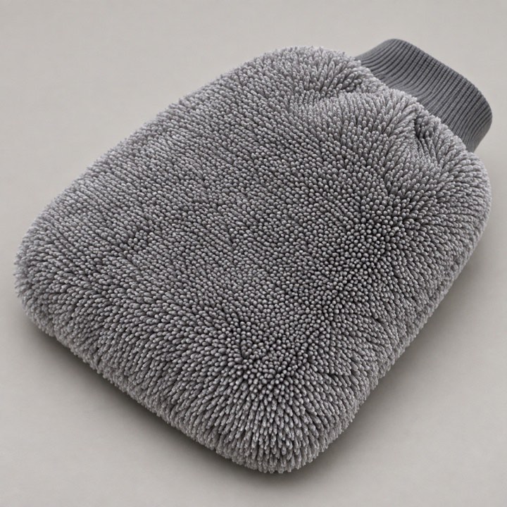Close-up of a generic microfibre car wash mitt showing short dense pile