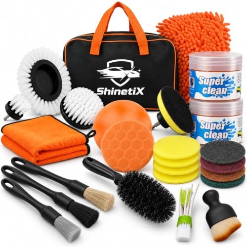 ShinetiX 25-Piece Car Cleaning and Detailing Kit with Drill Brushes, Interior Brushes, Cleaning Gel, Wash Mitt and Towel — image 1