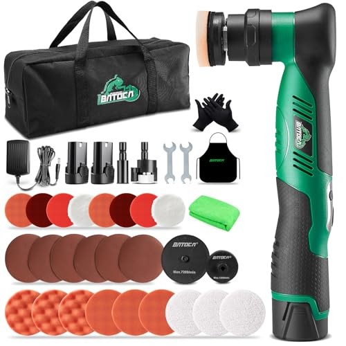 BATOCA S5 Green Cordless Mini Car Polisher, Dual Action and Rotary, 2 x 12V Batteries, 1" and 3" Pads — image 1