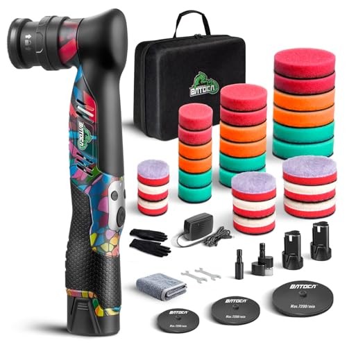 BATOCA S5 Cordless Mini Car Polisher, Dual Action and Rotary, 2026 Colourful Body Design, 2 x 12V Batteries, 1in, 2in and 3in Pad Kit — image 1