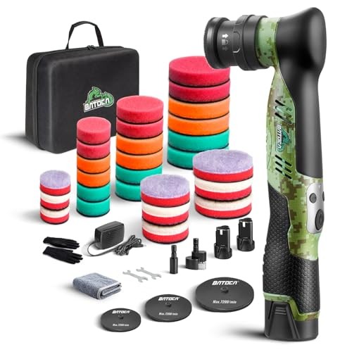 BATOCA S5 Cordless Mini Car Polisher with 2 Batteries, 6 Speeds, Green Patterned Body Design — image 1