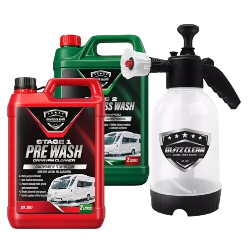 Blitz Clean caravan cleaning kit with Stage 1 and Stage 2 2L bottles and 2L pump sprayer
