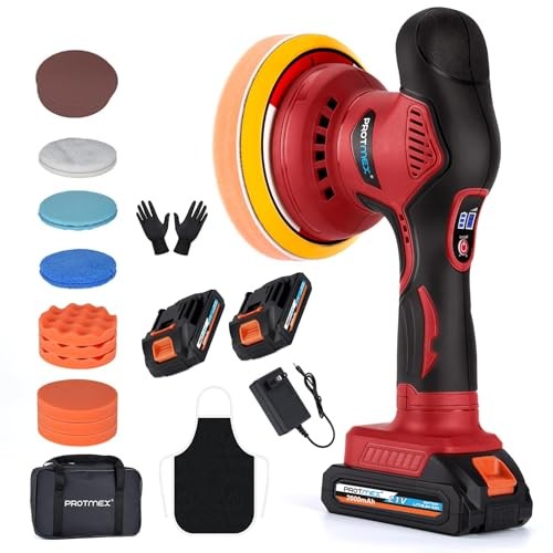 Protmex Cordless 6in Car Buffer Polisher Kit, Red — image 1