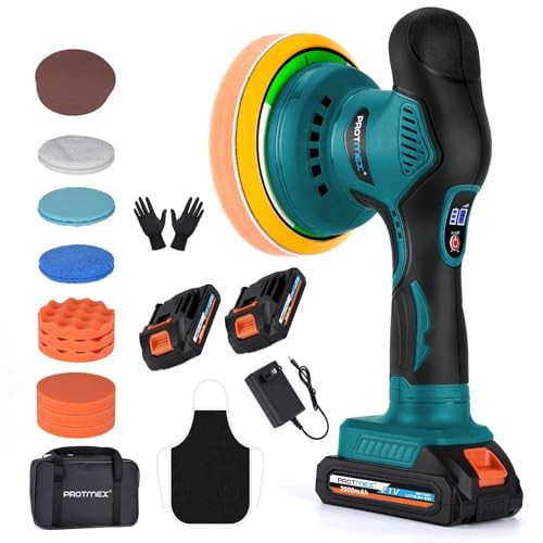 Protmex 6in Cordless Car Buffer Polisher Kit, Blue — image 1