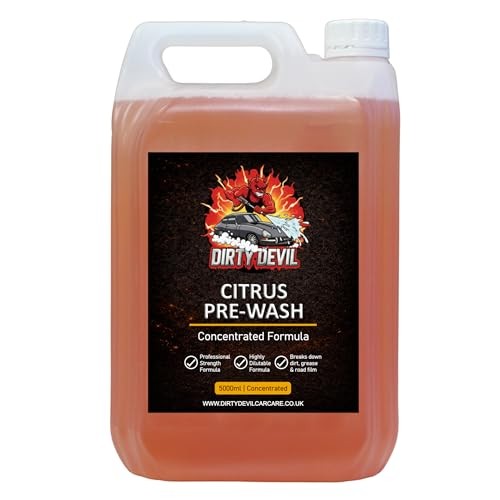 DIRTY DEVIL citrus pre-wash product details and concentrated 5L format