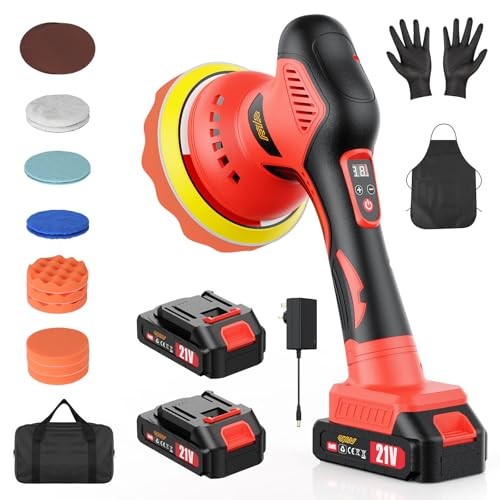Innsky 6 Inch Cordless Dual Action Car Polisher, Red, 2 x 21V Batteries, 21-Piece Kit — image 1