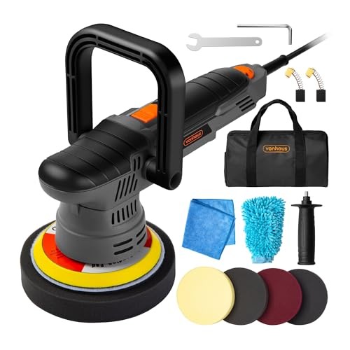 VonHaus Dual Action Car Polisher Kit, 650W Random Orbit Buffer, 6 Speeds, with 4 Pads, Cloth, Wash Mitt and Storage Case — image 1