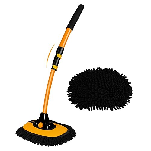 Harazaqa 15° Curved Telescopic Car Cleaning Brush, 43 inch, Black and Yellow — image 1