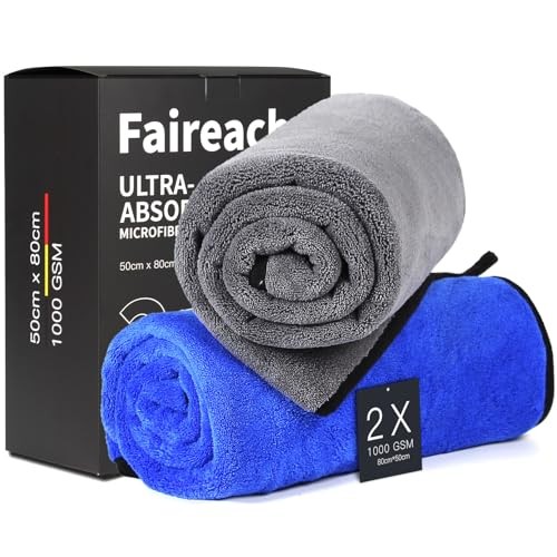 Faireach 2-Pack Microfibre Car Drying Towels, 80 x 50cm, 1000 GSM — image 1
