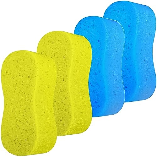 Sumwitum 4-Pack Jumbo Car Sponges, 2 Yellow and 2 Blue — image 1