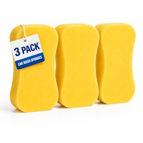 ASENTIALS Large Car Wash Sponges, Pack of 3, Yellow, 22 x 12cm — image 1