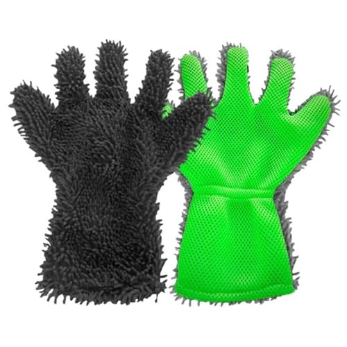 BE-TOOL Black and Green Pair of 5-Finger Microfibre Car Wash Mitts — image 1