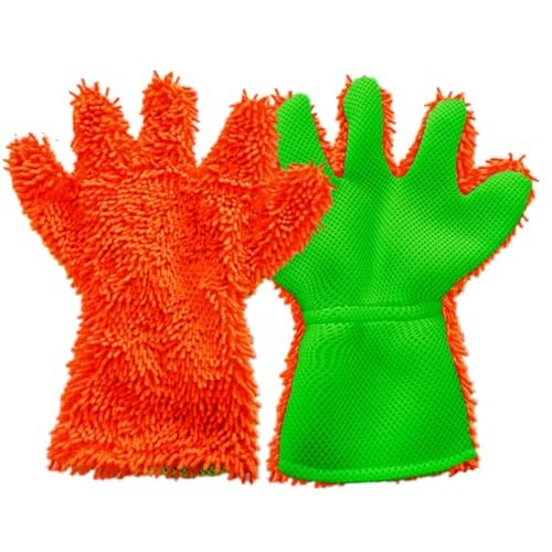BE-TOOL Orange and Green Pair of 5-Finger Microfibre Car Wash Mitts — image 1