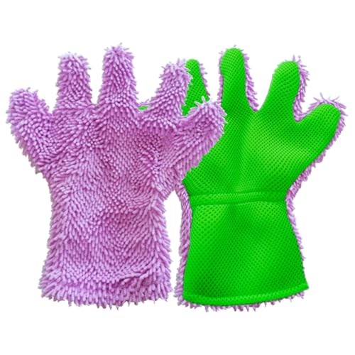 BE-TOOL Purple and Green Pair of 5-Finger Microfibre Car Wash Mitts — image 1
