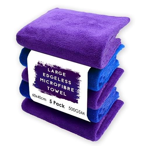 CA Detailing Purple Edgeless Microfibre Car Drying Towels, 500GSM, 60 x 40cm, 5 Pack — image 1