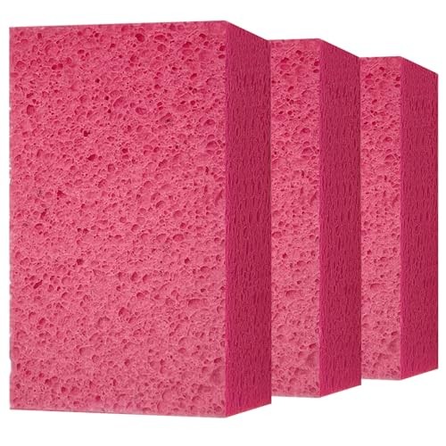 Spunspon Pink Natural Cellulose Cleaning Sponges, 3 Pack, 4 x 6 x 2 in — image 1