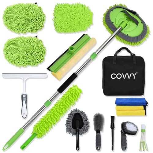 COVVY 14 Piece Car Cleaning Kit with 62 Inch Long-Handle Mop, Mitt, Brushes, Cloths and Storage Bag — image 1