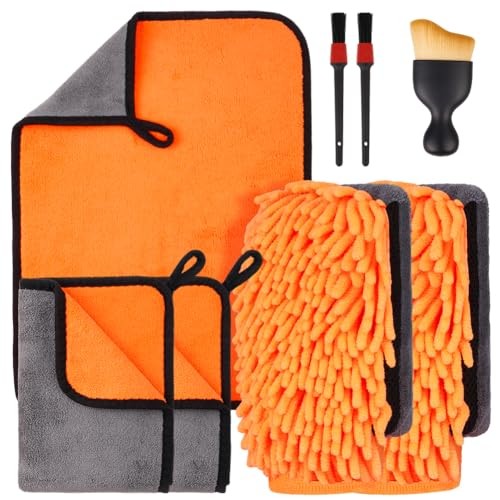 flintronic 8-Piece Car Cleaning Kit, Orange, 600GSM Microfibre Cloths and Mitts — image 1