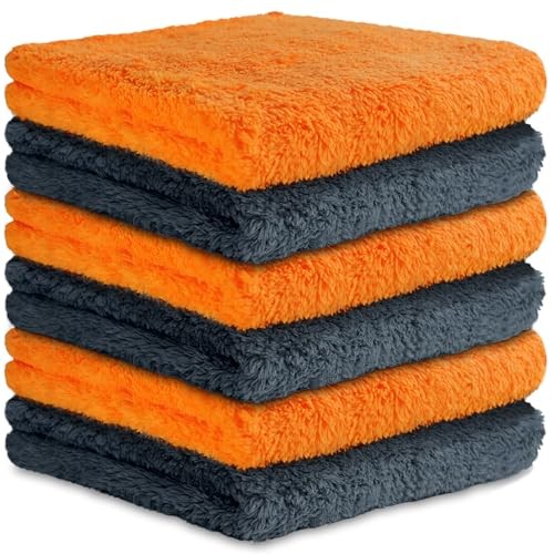 HIDMD Edgeless Microfibre Car Drying Towels, 40 x 40 cm, 6 Pack, Orange and Grey — image 1