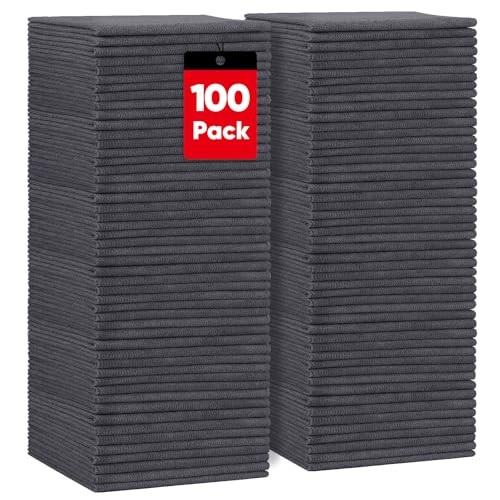 HOMEXCEL Grey Microfibre Cleaning Cloths, 100 Pack, 11.5 x 11.5 Inch — image 1