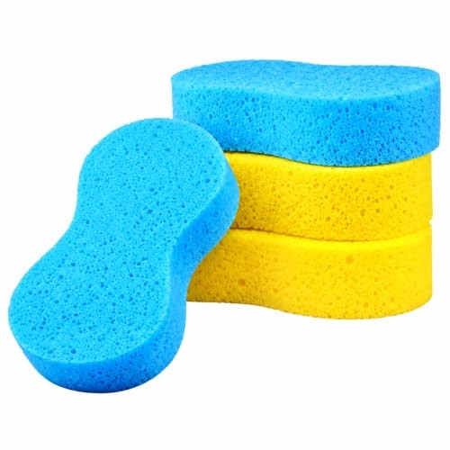 Lafefe 4-Piece Large Honeycomb Car Wash Sponge Set, Yellow and Blue — image 1