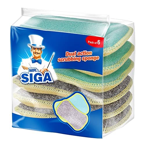 MR.SIGA Dual-Sided Dish Scrub Sponges, 15 x 8.5 x 2.3 cm, 6 Pack — image 1