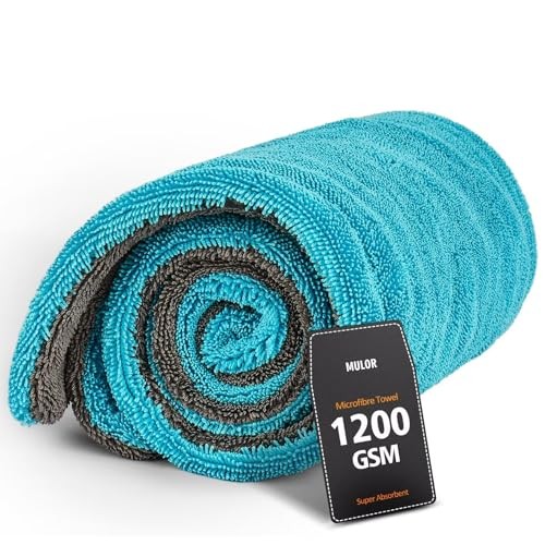 Mulor 1200 GSM Double-Sided Microfibre Car Drying Towel, Light Blue/Grey, 90 × 60 cm — image 1