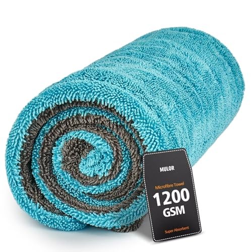 Mulor 1200 GSM Microfibre Car Drying Towel, Light Blue/Grey, 80 × 50 cm — image 1