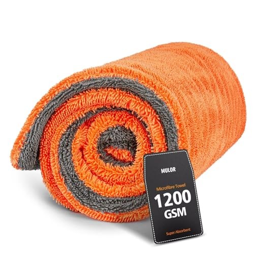 Mulor 1200 GSM Double-Sided Microfibre Car Drying Towel, Orange/Grey, 90 × 60 cm — image 1