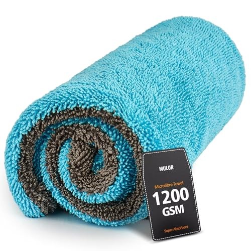 Mulor Double-Sided Microfibre Car Drying Towel, Light Blue/Grey, 40×40 cm, 1200 GSM — image 1