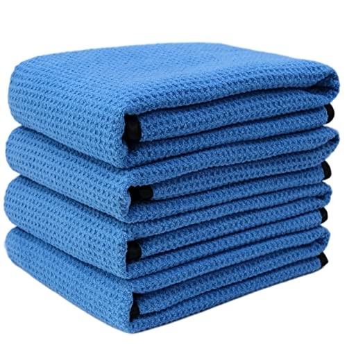 POLYTE Elite Waffle Microfibre Drying Towels, 40.6 x 61 cm, Pack of 4, Blue — image 1