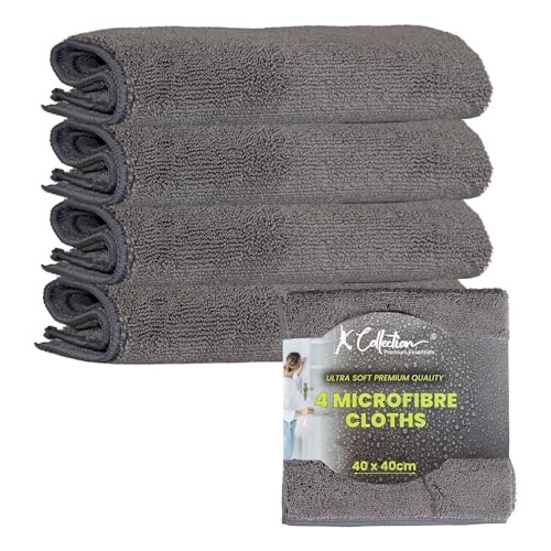 K Collection Heavyweight Microfibre Cleaning Cloths, Grey 4 Pack, 40 x 40 cm XL — image 1