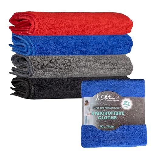 K Collection Heavyweight Microfibre Cleaning Cloths, 400gsm, Multicolour 4 Pack, Jumbo 50x70cm — image 1