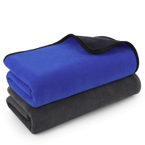 saerryor 2-Pack Microfibre Car Drying Towels, 90 x 60 cm, Blue and Grey — image 1