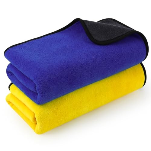 saerryor Microfibre Car Drying Towels, 2 Pack, 90 x 60 cm, Yellow and Blue — image 1