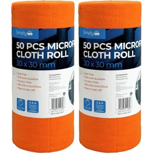 Simply Auto 50-Piece Microfibre Cloth Roll, 180 GSM, 30 x 30 cm, Pack of 2 — image 1