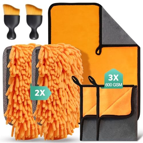 STRHAGO 7-Piece Car Cleaning Kit, 40 x 30 cm Microfibre Cloths, Wash Mitts and Detailing Brushes — image 1
