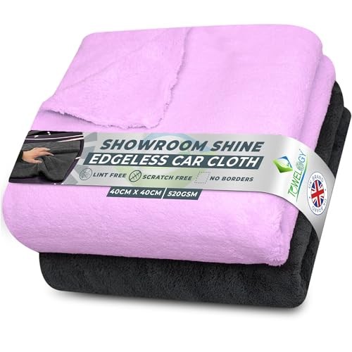Towelogy 520gsm Edgeless Microfibre Car Cloths, 40 x 40cm, Grey/Lilac Purple, Pack of 2 — image 1