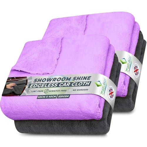 Towelogy 520gsm Edgeless Microfibre Car Cloths, 40 x 40cm, Grey/Lilac Purple, Pack of 4 — image 1