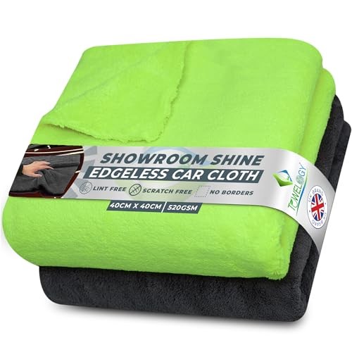Towelogy 520gsm Edgeless Microfibre Car Cloths, 40 x 40cm, Grey/Neon Green, Pack of 2 — image 1