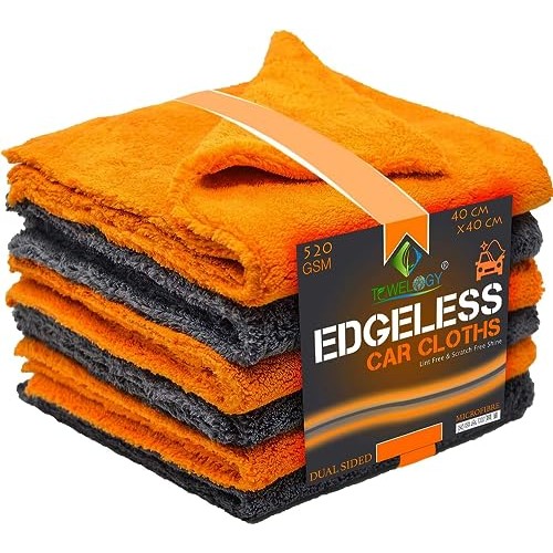 Towelogy 520gsm Edgeless Microfibre Car Cloths, 40 x 40cm, Grey/Orange, Pack of 2 — image 1