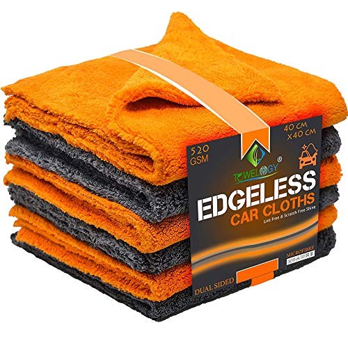 Towelogy 520gsm Edgeless Microfibre Car Cloths, 40 x 40cm, Grey/Orange, Pack of 6 — image 1