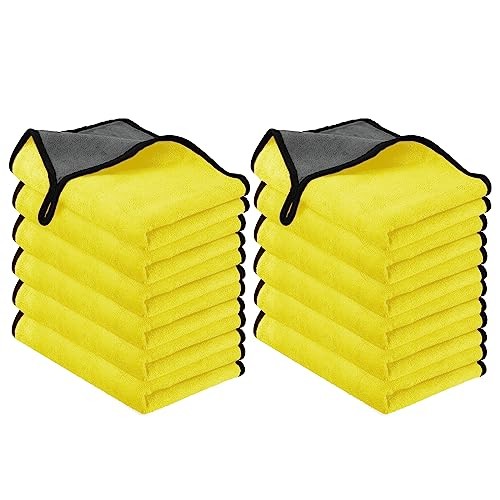 URAQT 12-Pack Yellow Microfibre Car Cleaning Cloths, 40 x 30 cm — image 1